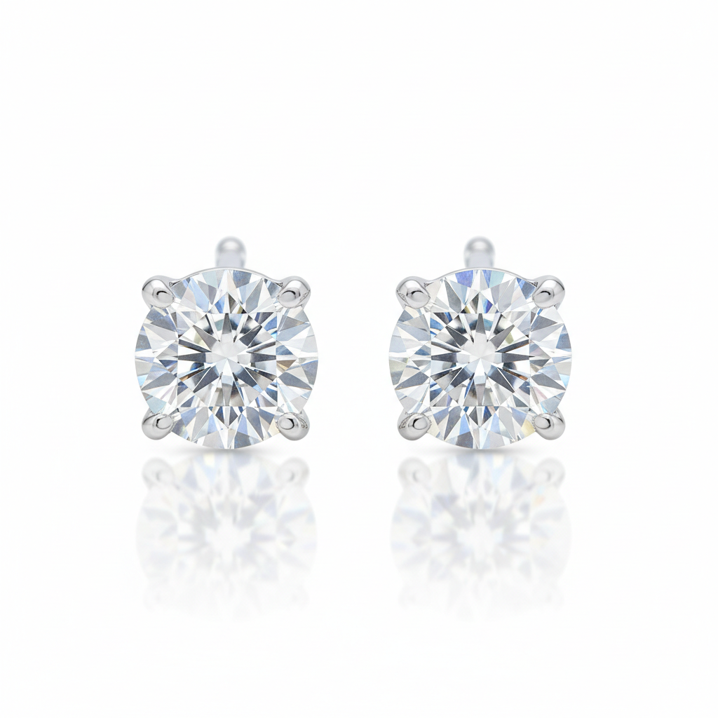 4 prongs stud diamonds earrings 1.00 ct each set in white gold basket style